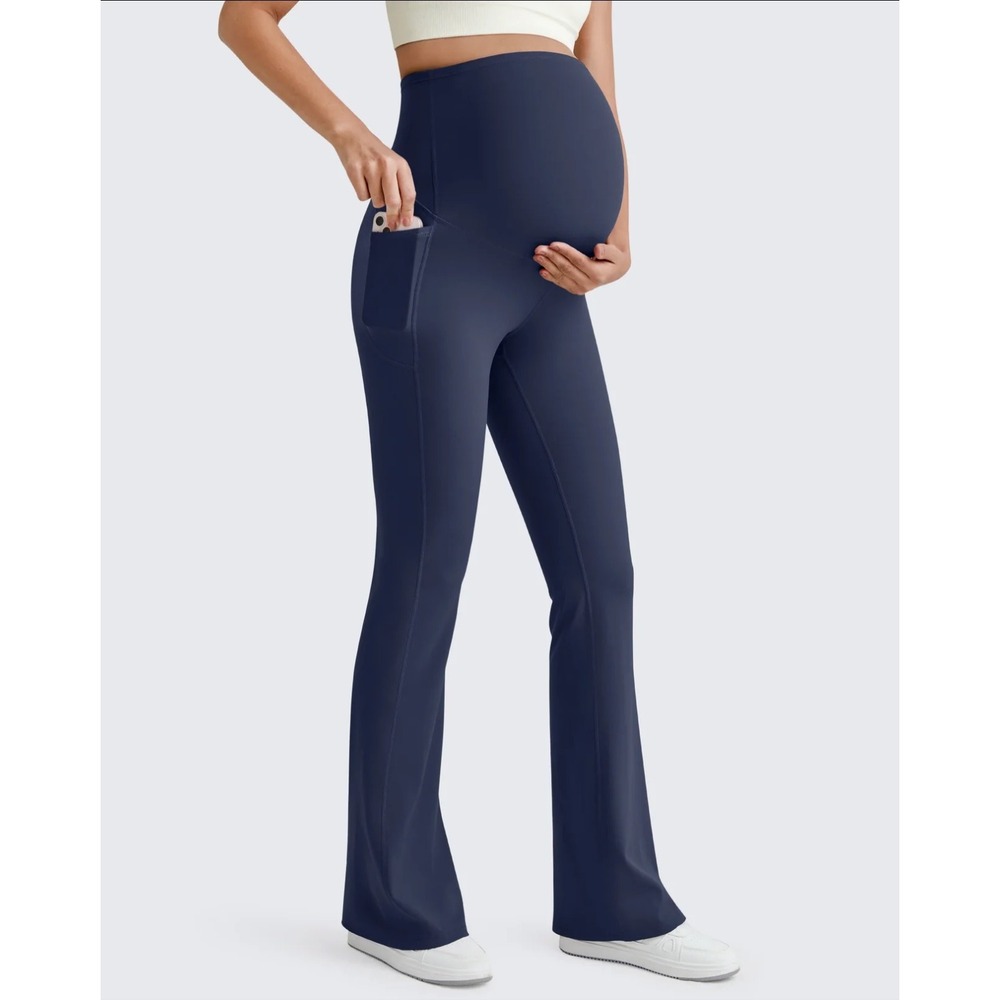 G4Free Size-M BareFeel Maternity Dress Flare Yoga Pants Stretchy Blue